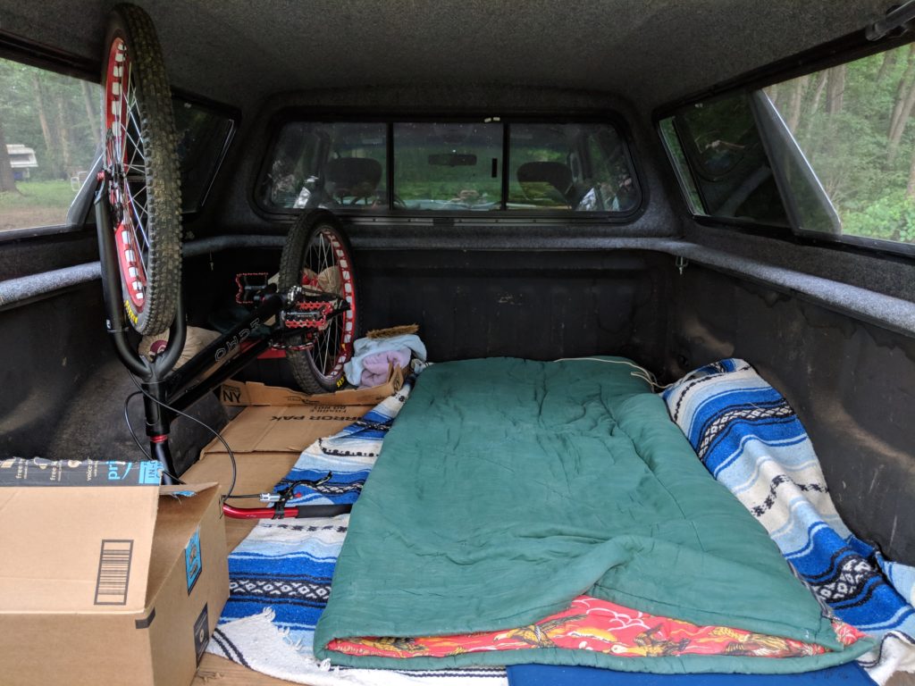 My Echo trials bike and I shared the bed of my F-150 at a trials biking competition