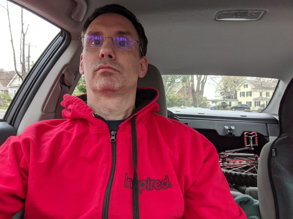 Echo trials bike in the trunk of my Toyota Corolla